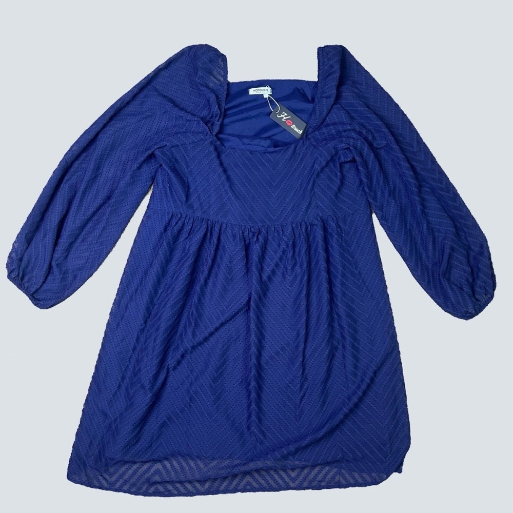 NWT Hotouch Women's Puff Sleeve Babydoll Dress Size Medium Navy Blue